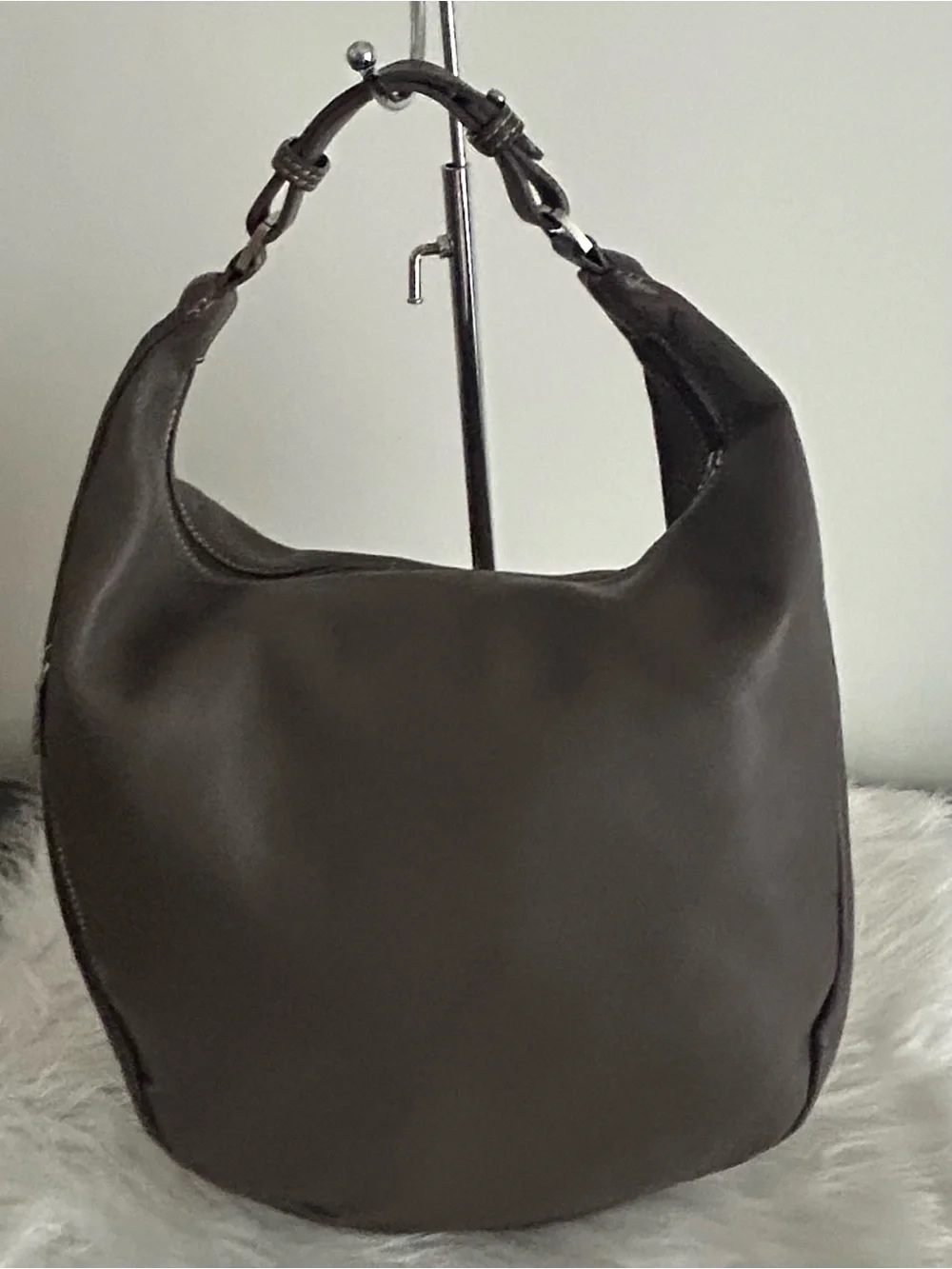 Sabrina Gray Leather Hobo Shoulder Bag Slouchy Everyday Purse